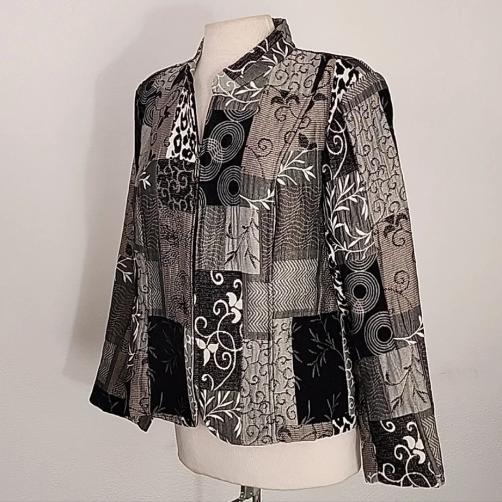 Christopher & Banks Jacket Patchwork Long Sleeve Black Size L